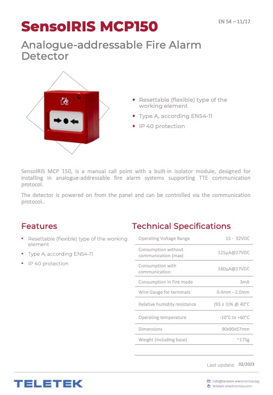 SensoIRIS-MCP150 - Ficha Técnica Teletek