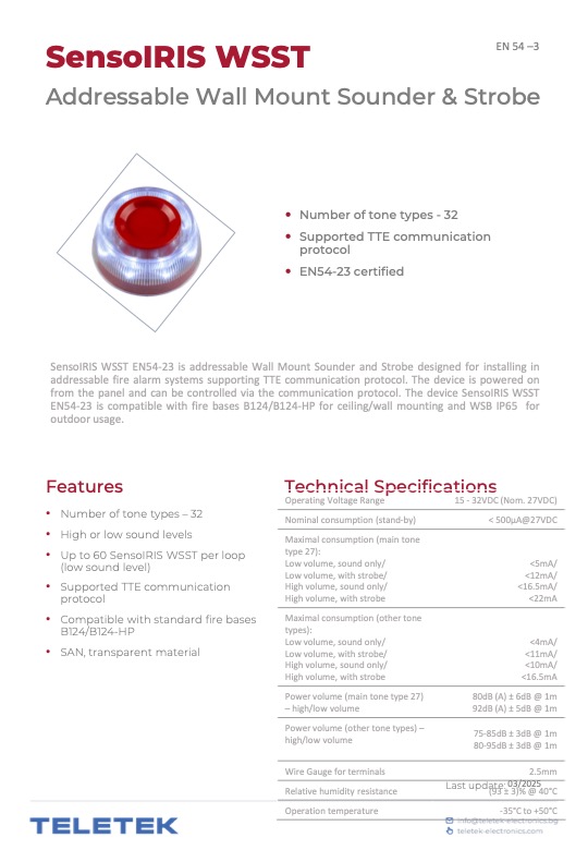 SensoIRIS-WSST - Ficha Técnica Teletek