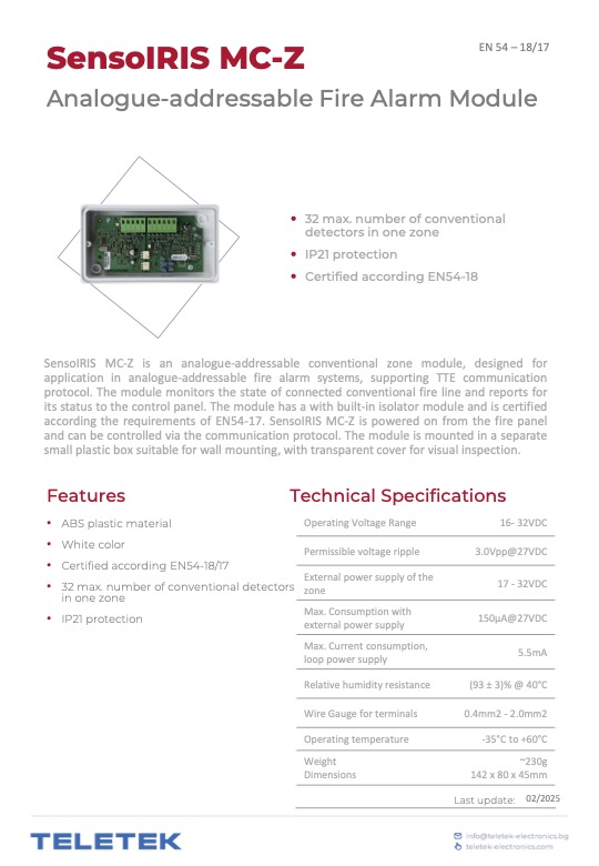 SensoIRIS-MCZ - Ficha Técnica Teletek