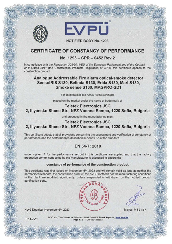 SensoIRIS-S130 - Certificado CPD/CPR