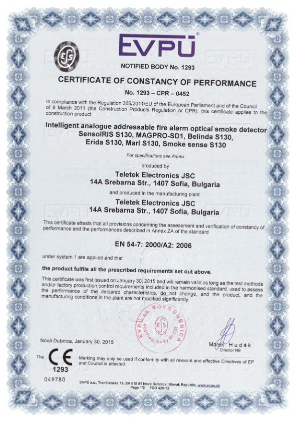 SENSOIRIS-S130 - Certificado CPD/CPR