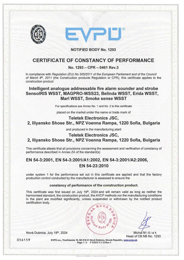 SensoIRIS-WSST - Certificado CPD/CPR