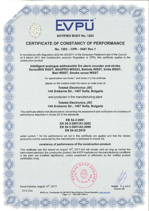SENSOIRIS-WSST - Certificado CPD/CPR