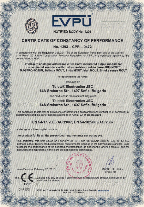 SENSOIRIS-MCZ - Certificado CPD/CPR