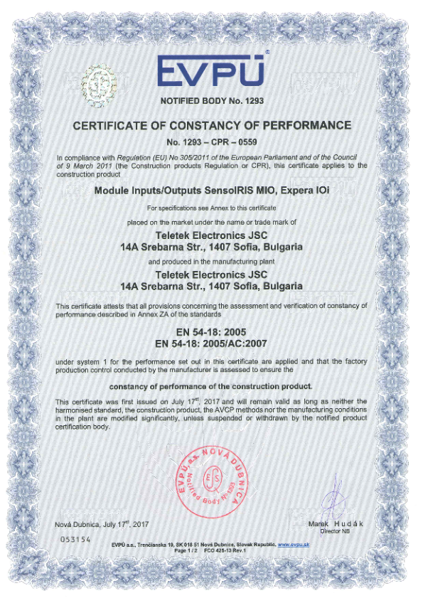 SENSOIRIS-MIO22 - Certificado CPD/CPR