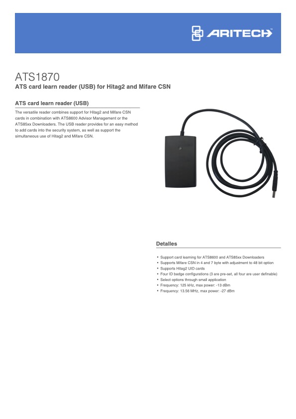 ATS1870 - Ficha Técnica Aritech
