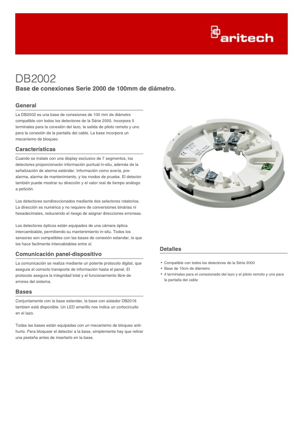 DB2002 - Ficha Técnica Aritech Incendio