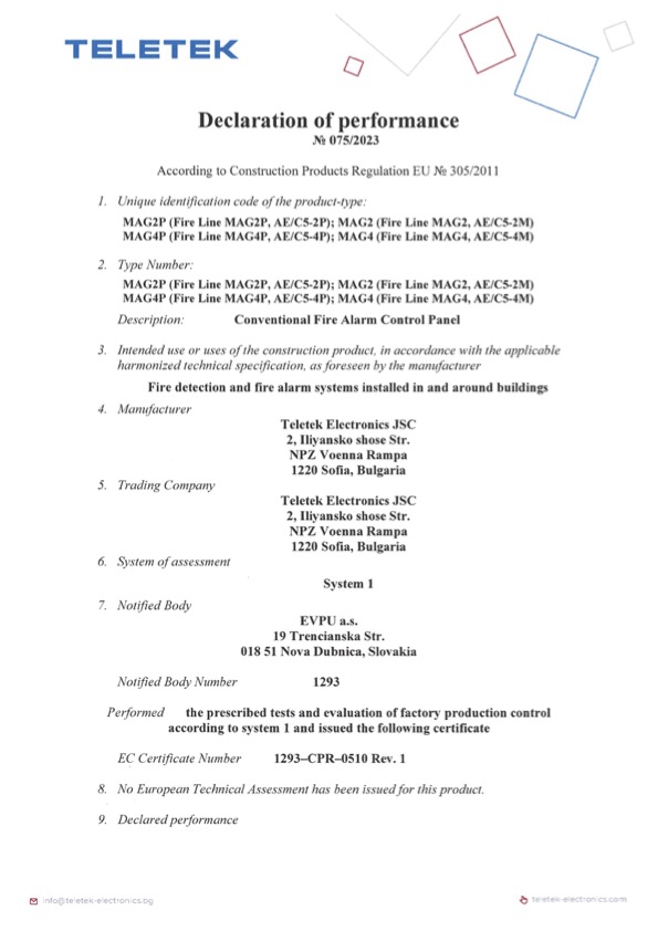 MAG4P - Certificado DoP