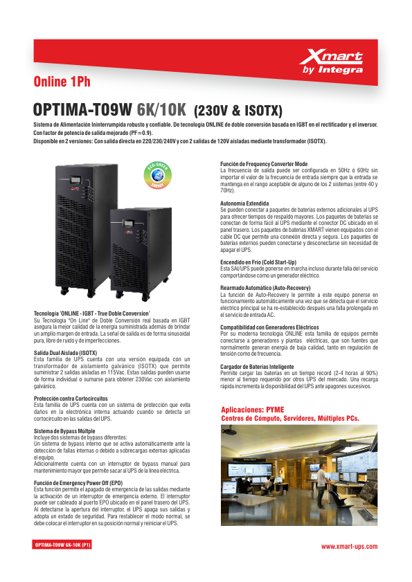 SAI-OPTIMA-T09W-06K - Ficha Técnica Xmart By Integra