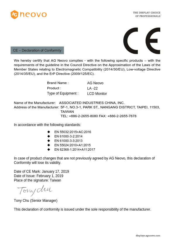 LA-22 - Certificado CE