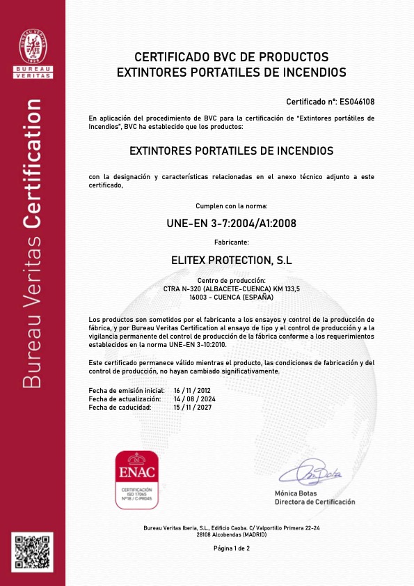 Extintores Portátiles Elitex - Certificado BVC