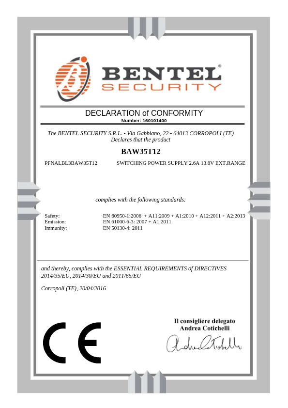 BAW35T12 - Certificado CE