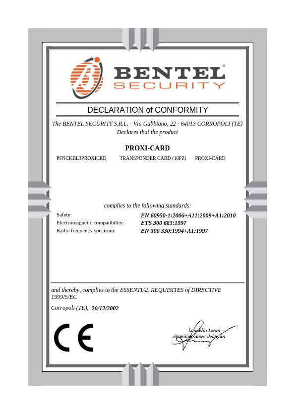 PROXICRD - Certificado CE