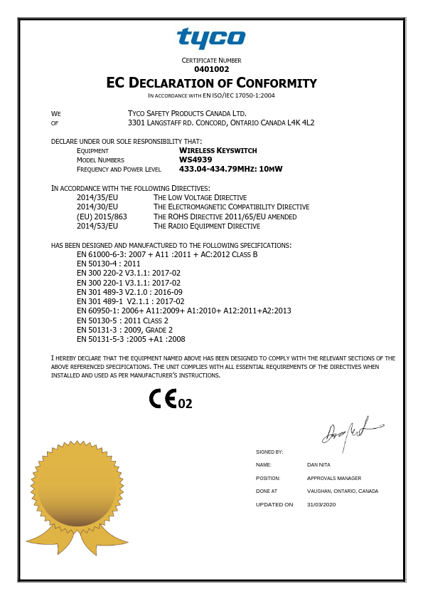 WS4939EU - Certificado CE
