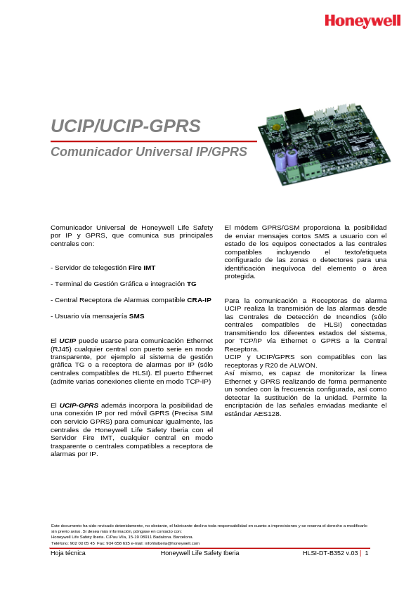 UCIP-GPRS - Ficha Técnica Notifier