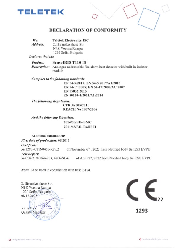 SensoIRIS-T110IS - Certificado CE