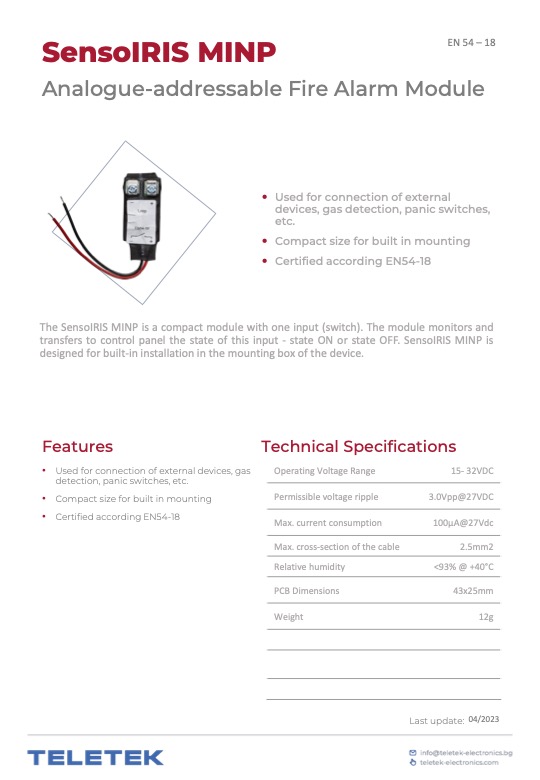 SensoIRIS-MINP - Ficha Técnica Teletek