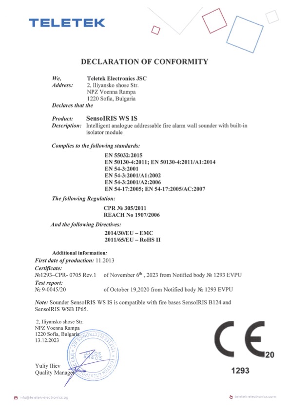 SensoIRIS-WS-IS - Certificado CE