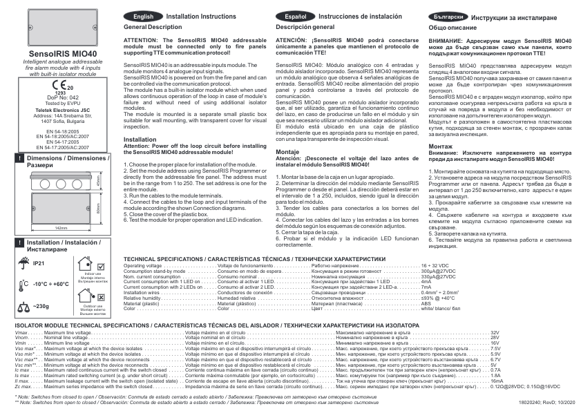 SENSOIRIS-MIO40 - Manual de Instalación