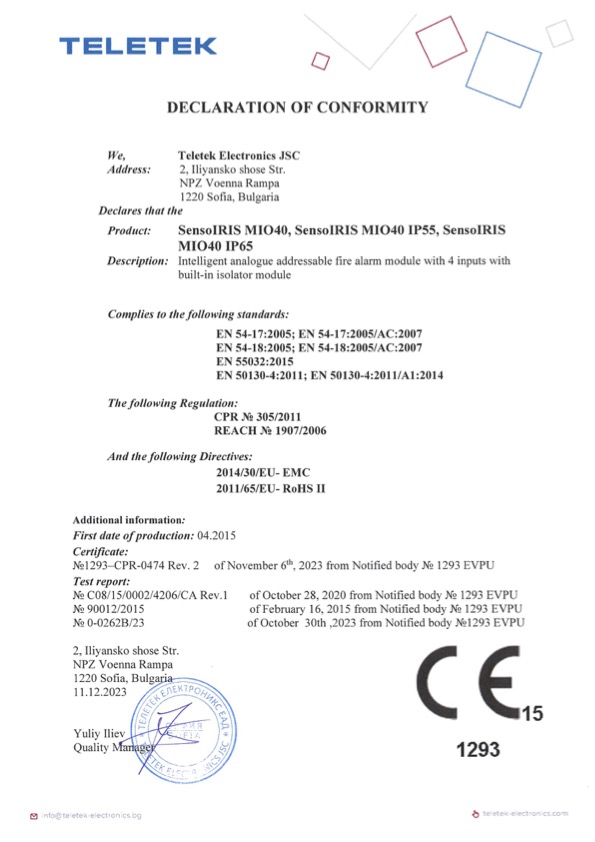 SensoIRIS-MIO40 - Certificado CE