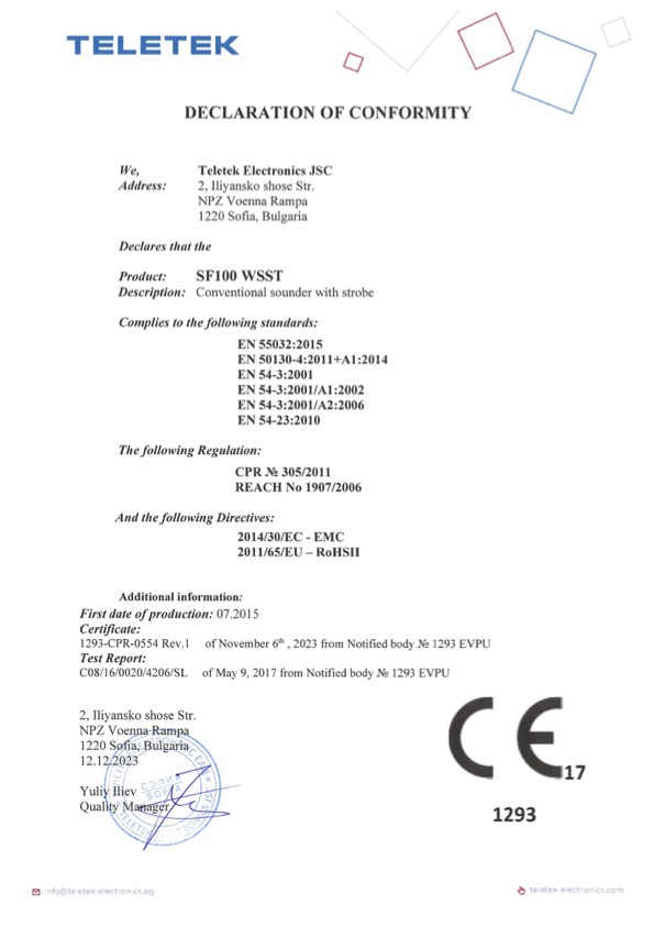 SF100WSST - Certificado CE