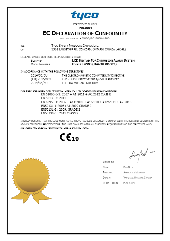 HS2LCDPRO - Certificado CE