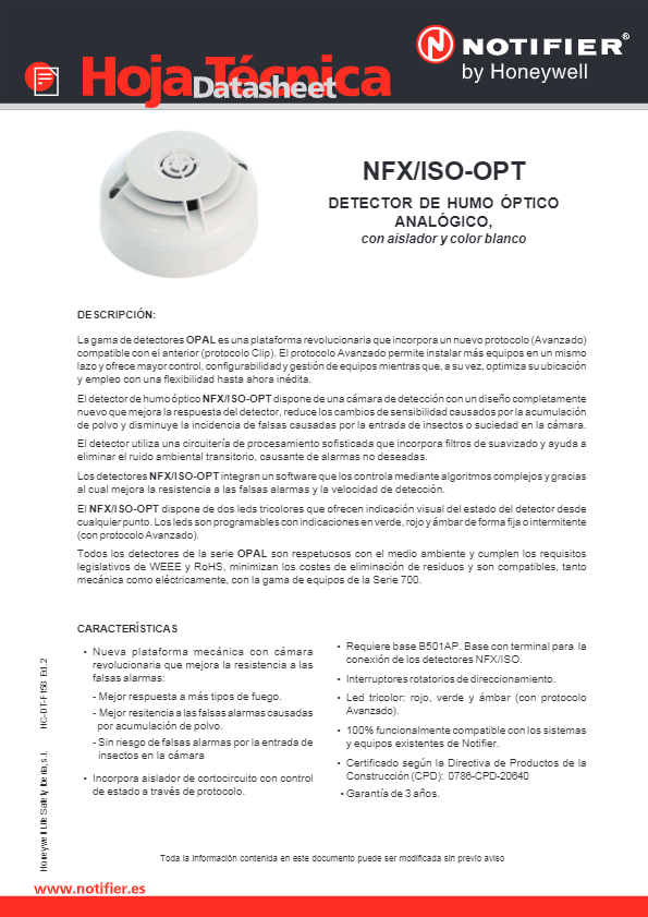 NFXI-OPT - Ficha Técnica Notifier