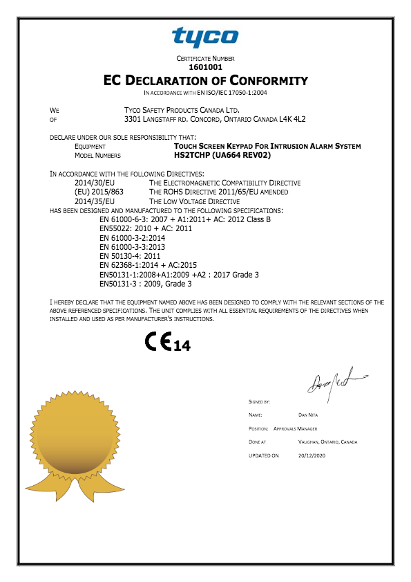 HS2TCHP(BLK) - Certificado CE