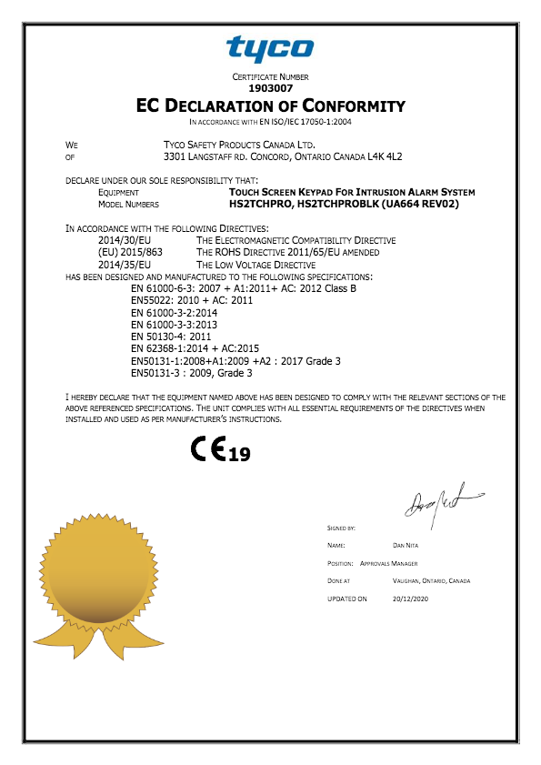 HS2TCHPRO(BLK)  - Certificado CE