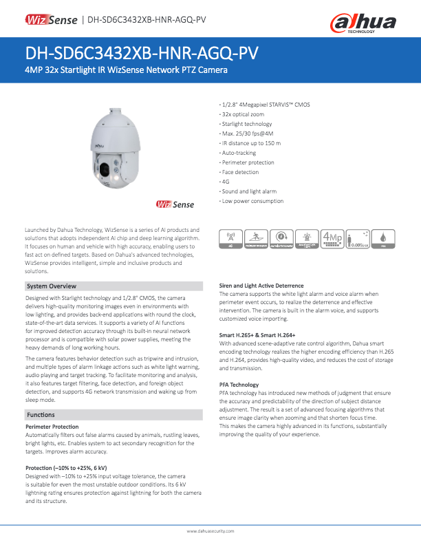 SD6C3432XB-HNR-AGQ-PV - Ficha Técnica Dahua