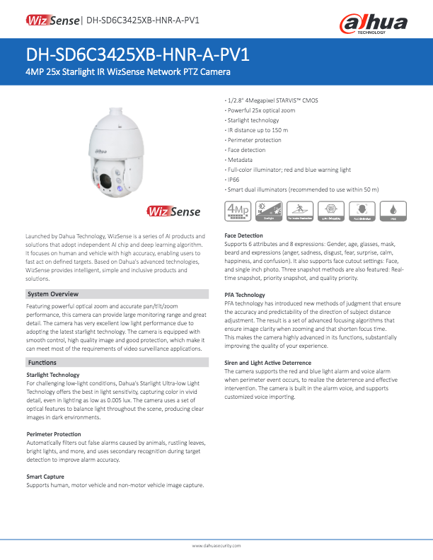 SD6C3425XB-HNR-A-PV1 - Ficha Técnica Dahua