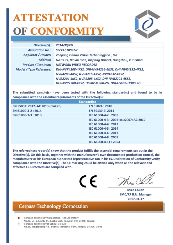 NVR42xx-4KS2 - Certificado CE