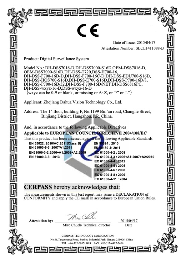 DSS7016D - Certificado CE