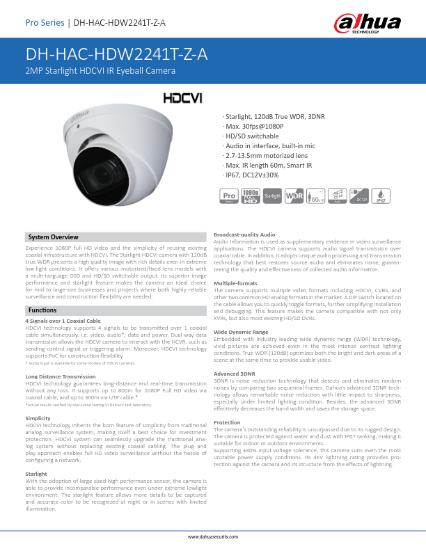 HAC-HDW2241T-Z-A-(B) - Ficha Técnica Dahua